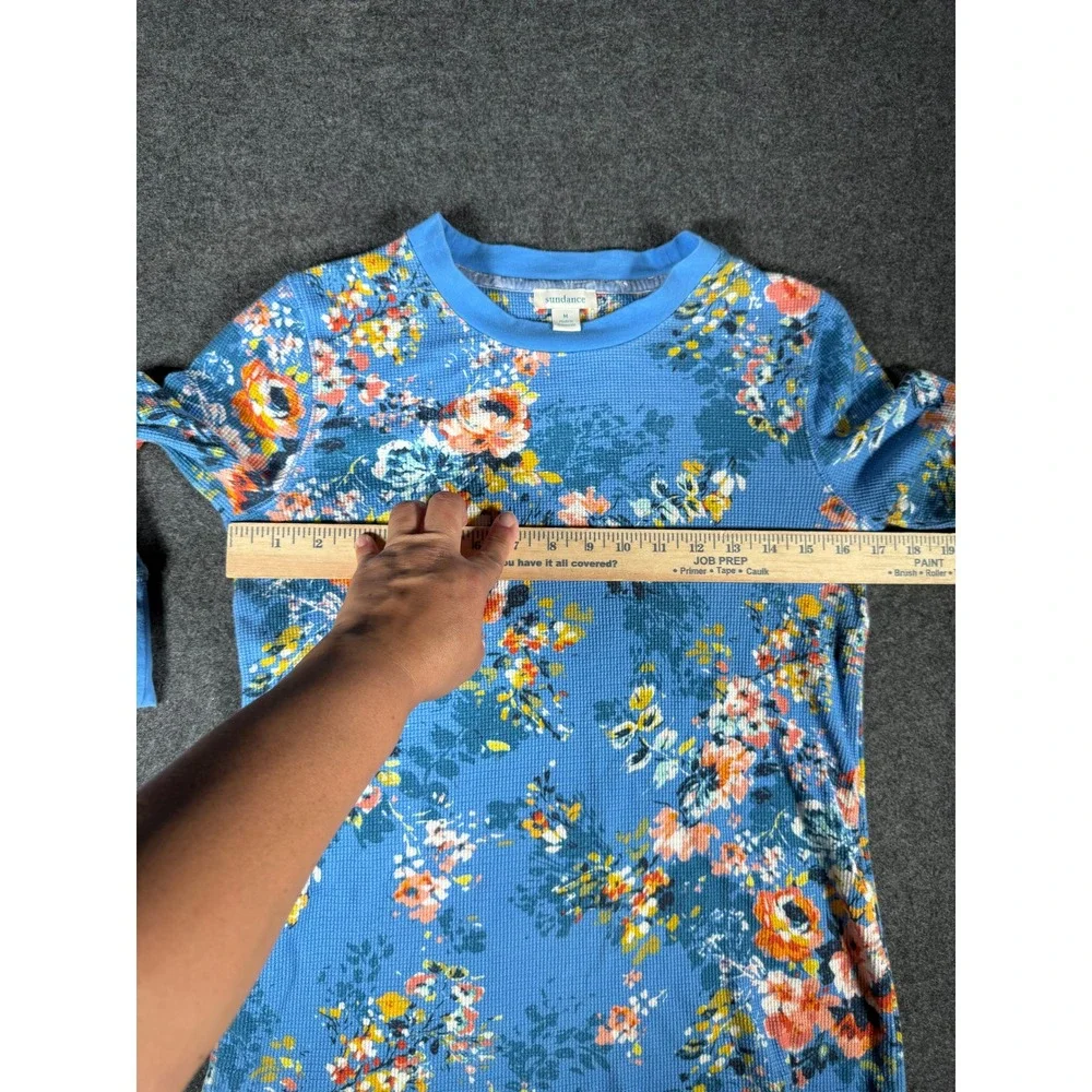 Sundance Womens Blue Floral Thermal Waffle Knit 3/4 Sleeve Top Size M RN106205 - Picture 7 of 8